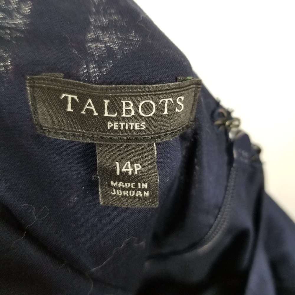 Talbots Size 14P Sleeveless Pleated Dress Cotton Blue White Polka Dot Coastal - Picture 6 of 12